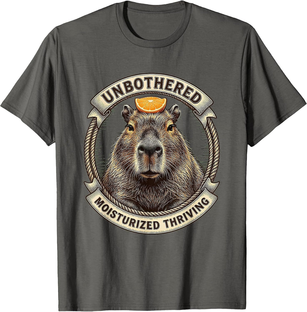 Unbothered Moisturized Thriving Capybara Design T-Shirt - Asphalt Grey