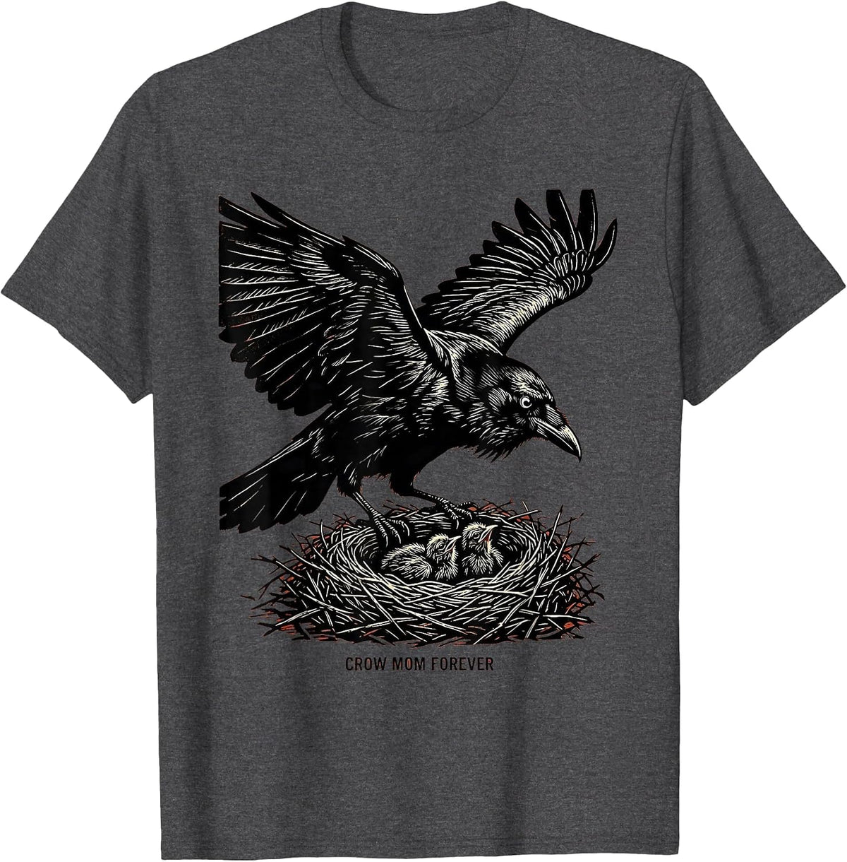 Crow Mom Forever Bird Lover Design T-Shirt - Dark Heather Grey