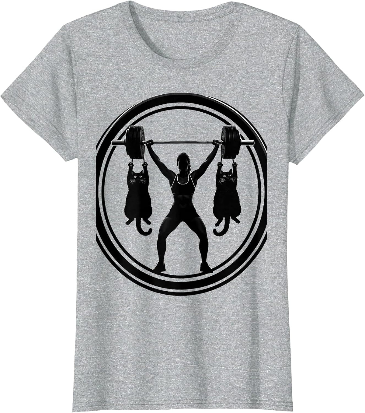 Funny Cat Weightlifting Gym Lover Graphic Tee T-Shirt - Heather Grey