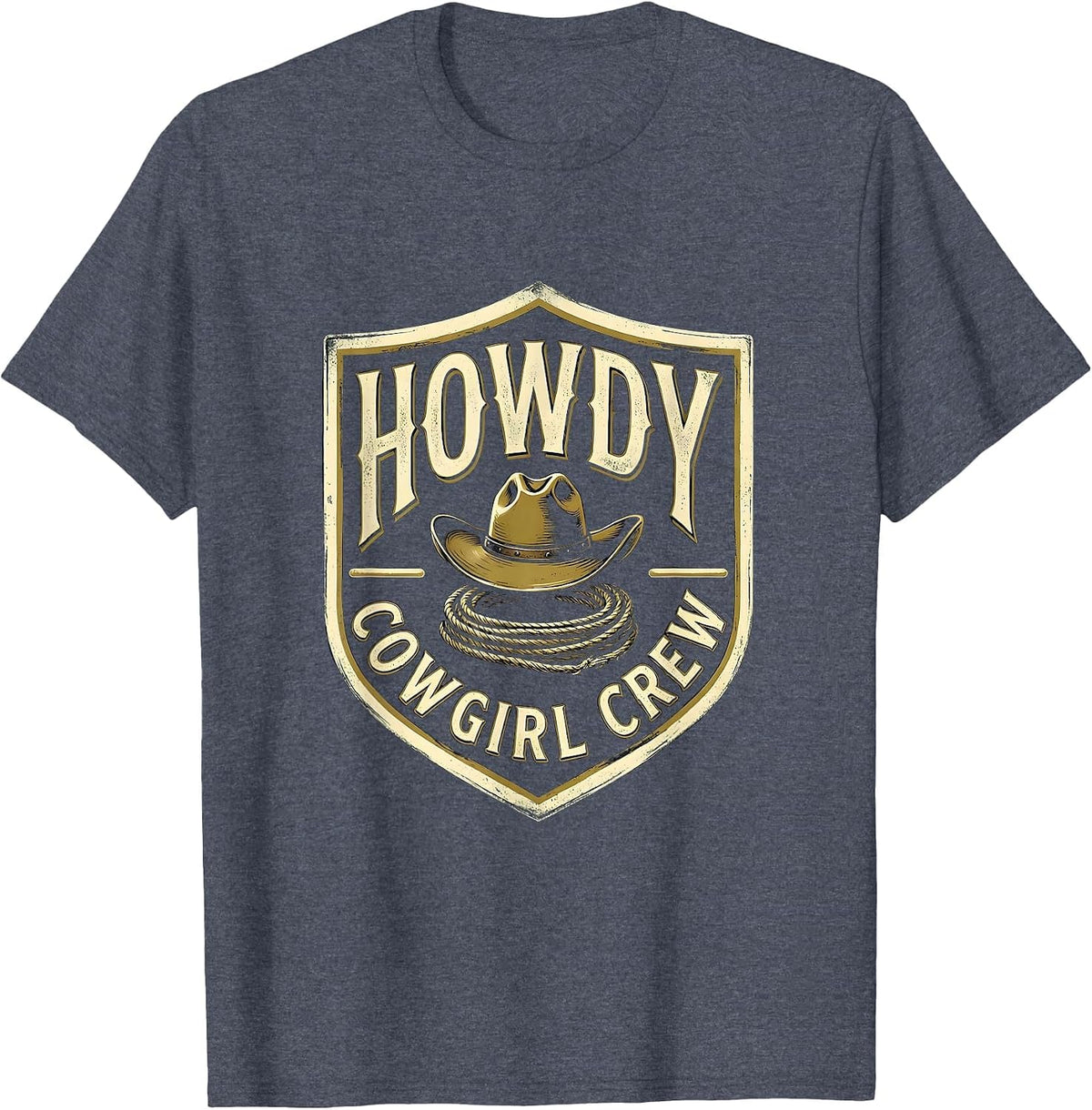 Howdy, Cowgirl Crew Western Cowgirl Rodeo Pride Emblem T-Shirt - Heather Blue