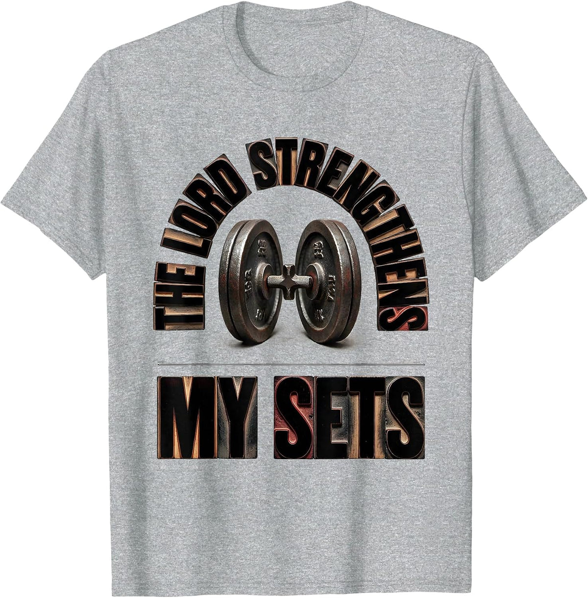 Men's The Lord Strengthens My Sets Christian Gym Weightlifting T-Shirt - Heather Grey