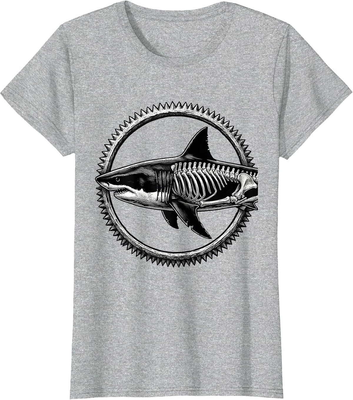 Women's Half Shark Half Skeleton Hybrid Graphic T-Shirt - Heather Grey