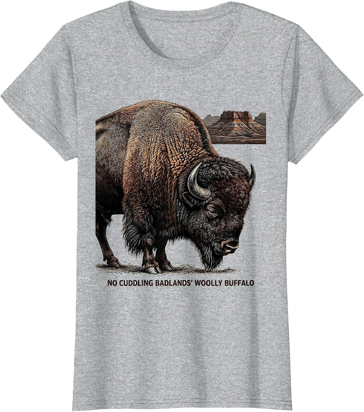 Women's No Cuddling Badlands' Woolly Buffalo Vintage Bison Souvenir T-Shirt - Heather Grey