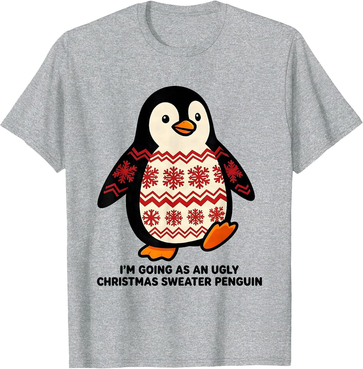 Men's I'm Going As An Ugly Christmas Sweater Penguin Funny T-Shirt - Heather Grey
