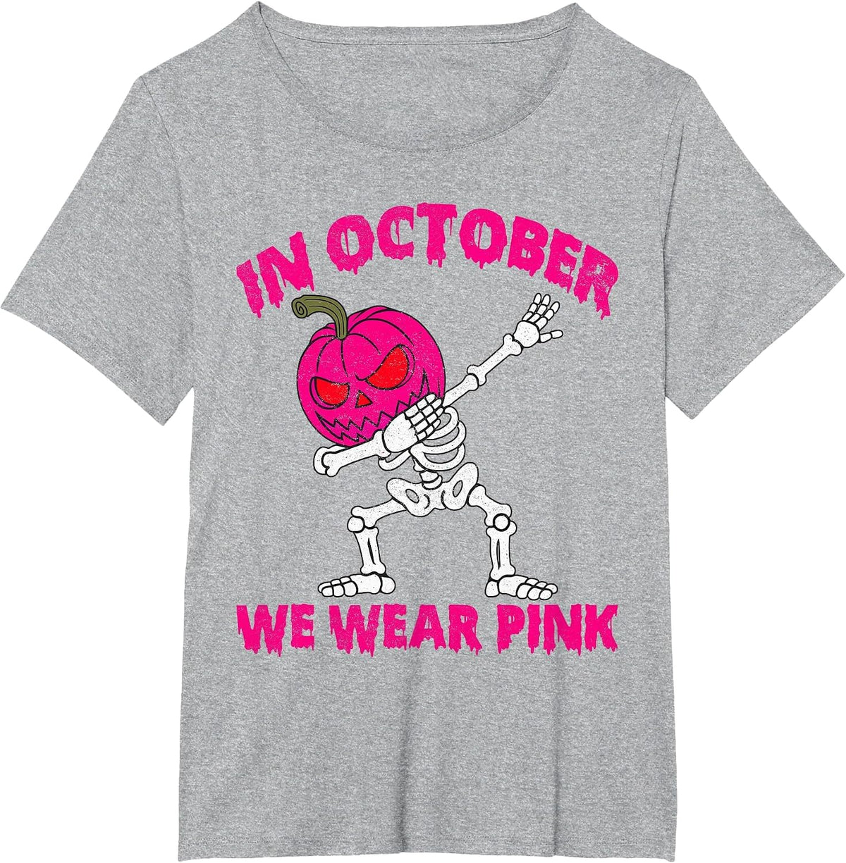 in October We Wear Pink Breast Cancer Pumpkin Halloween Boys T-Shirt - Heather Grey