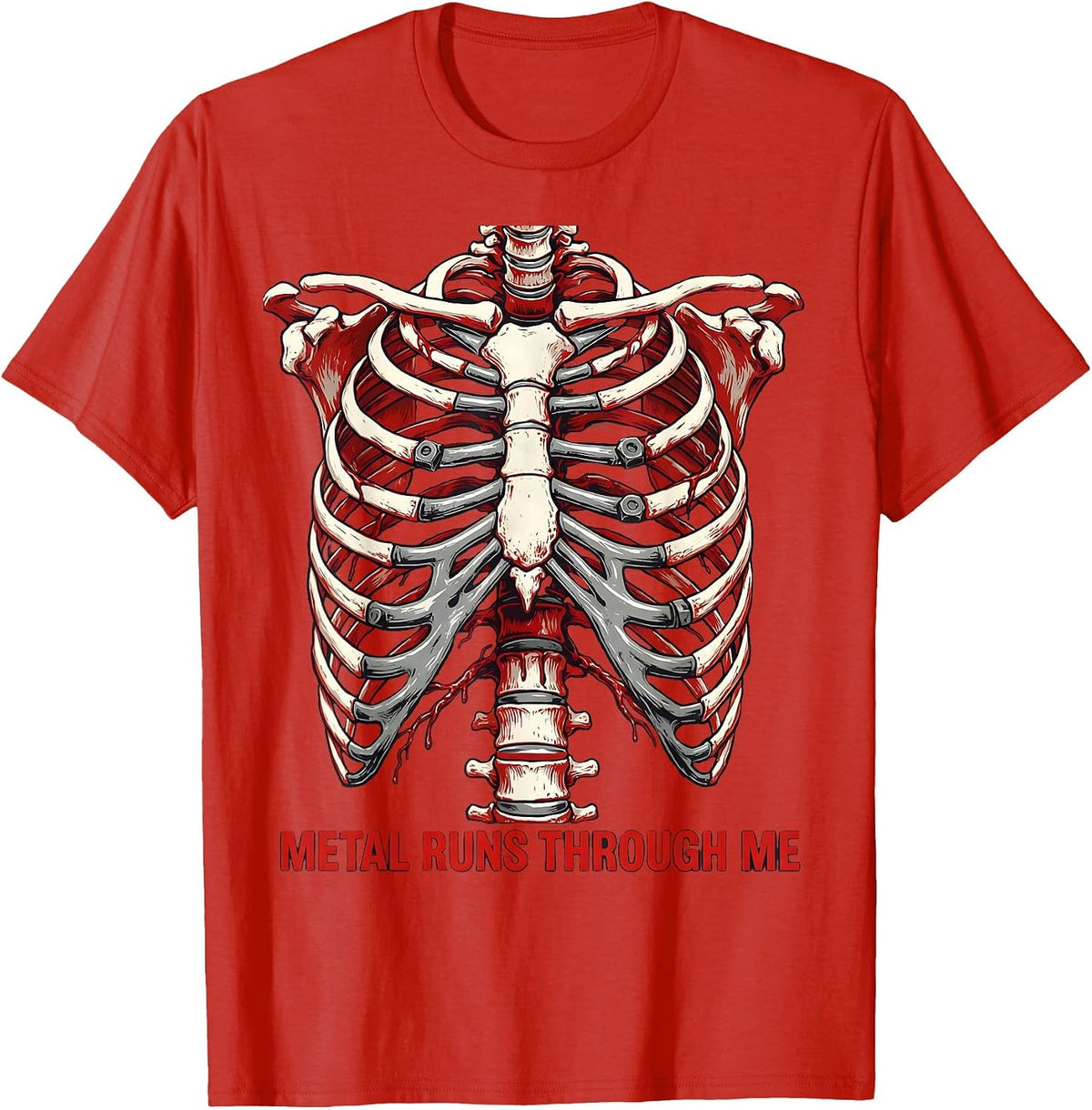 Men's Metal Runs Through Me Bold Band Music Design T-Shirt - Red