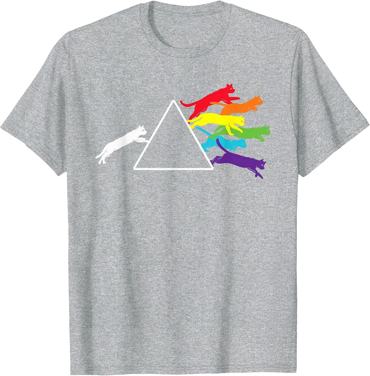 Schrödinger's Rainbow Cats Prism Split Light Spectrum T-Shirt - Heather Grey