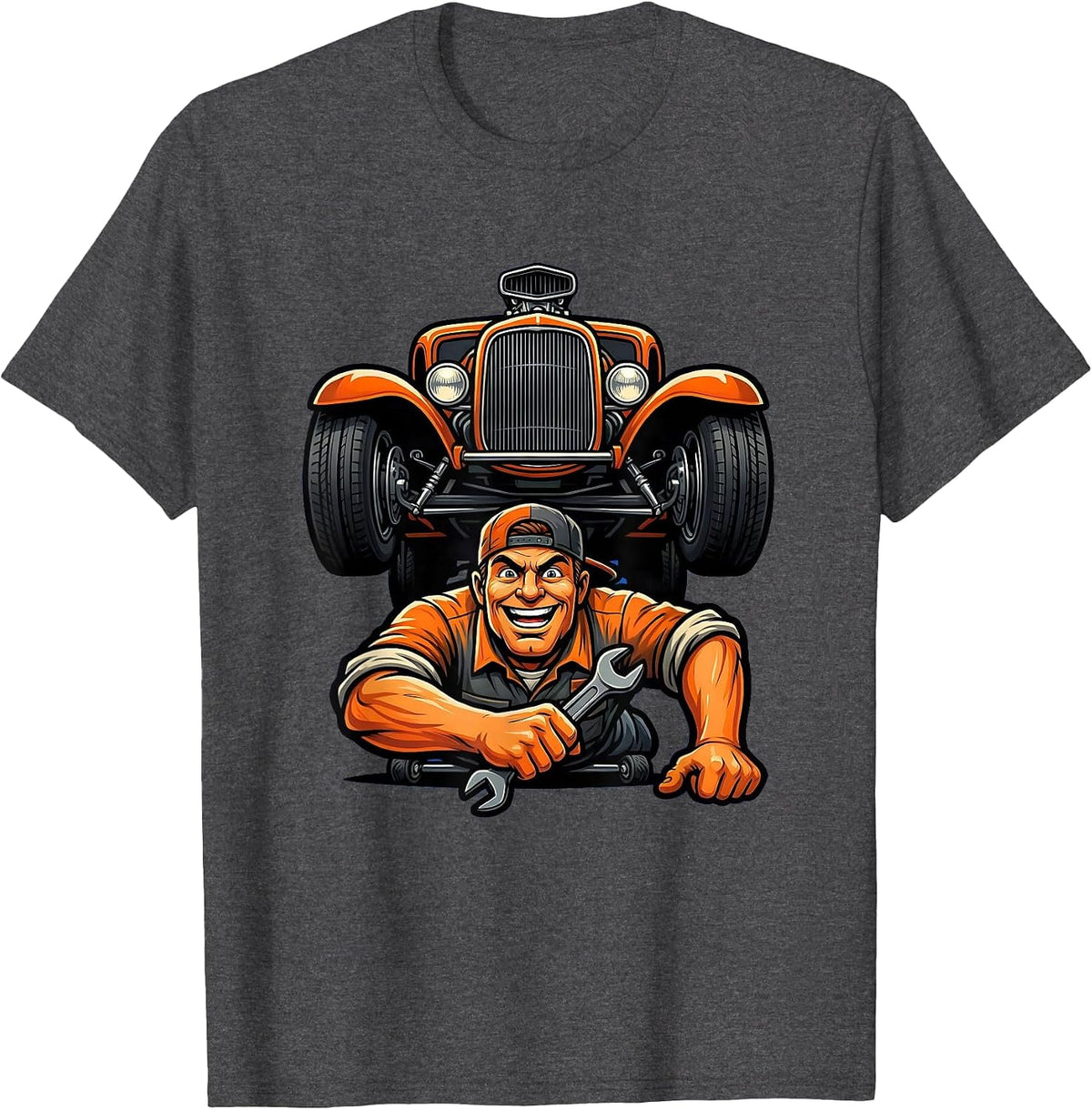 Men's Classic Hot Rod Mechanic Illustration T-Shirt - Dark Heather Grey