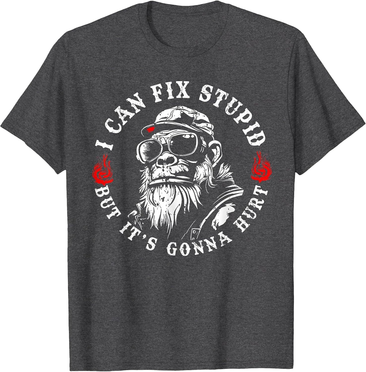 I Can Fix Stupid But It's Gonna Hurt Monkey Vintage Funny T-Shirt - Dark Heather Grey