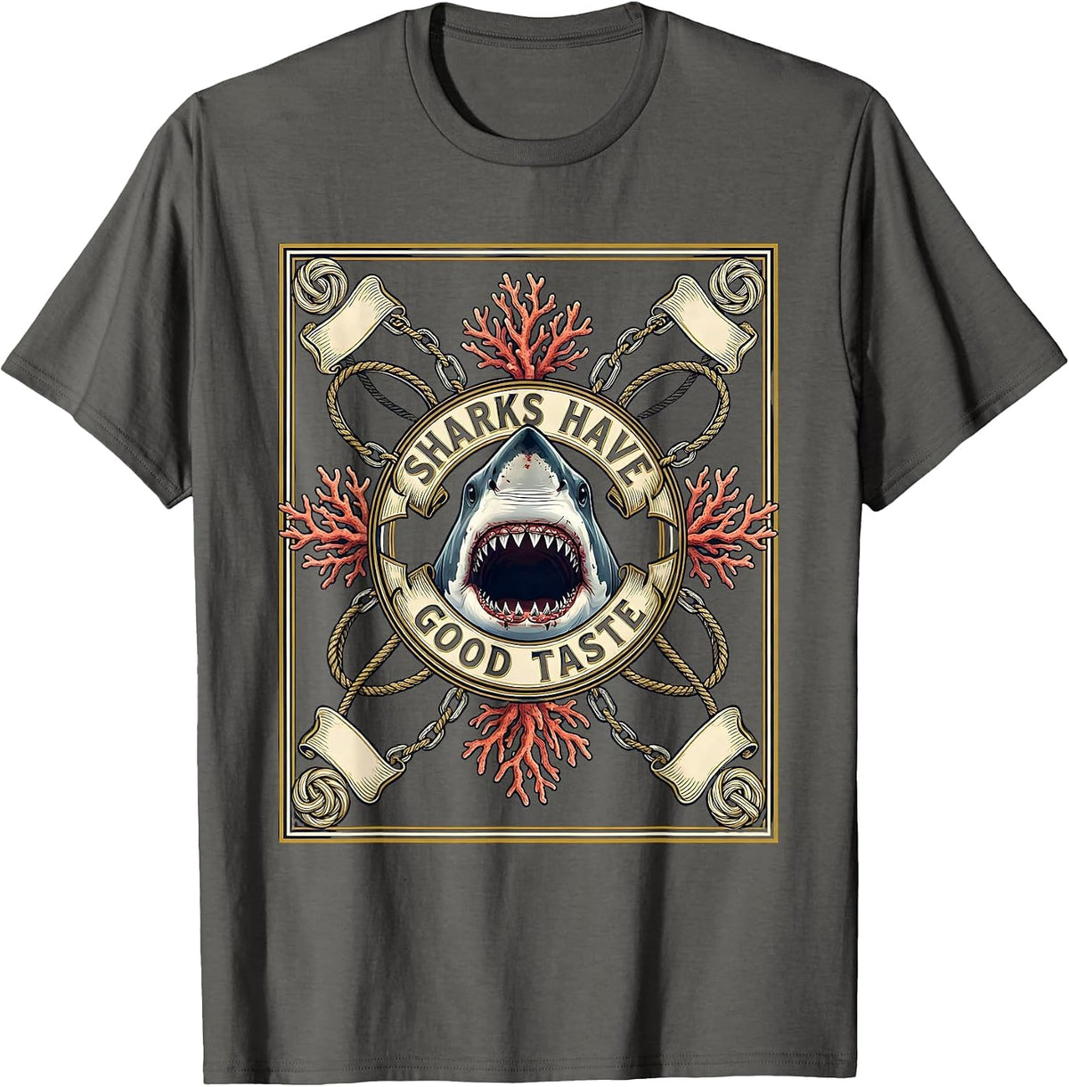 Sharks Have Good Taste Funny Shark Bite Design T-Shirt - Asphalt Grey