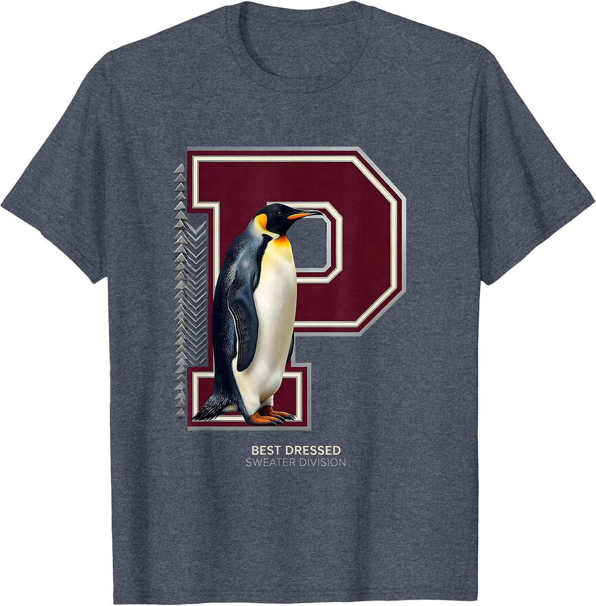 Best Dressed Sweater Division Funny Penguin Ugly Christmas T-Shirt - Heather Blue