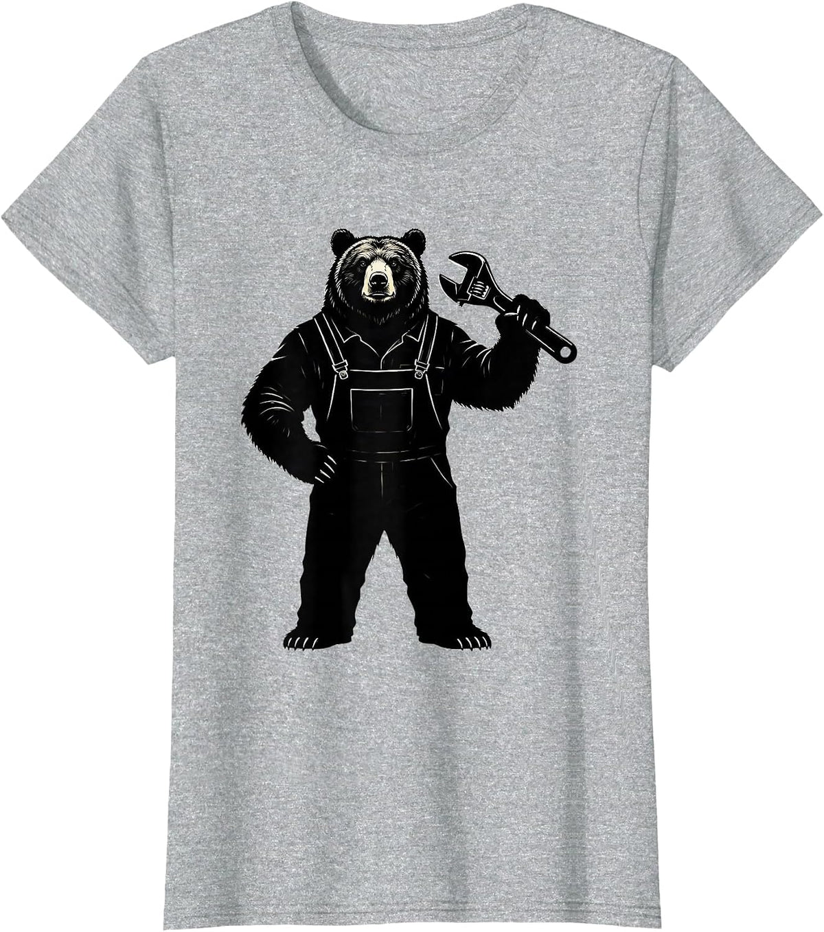 Bear Mechanic in Coveralls Holding a Wrench T-Shirt - Heather Grey