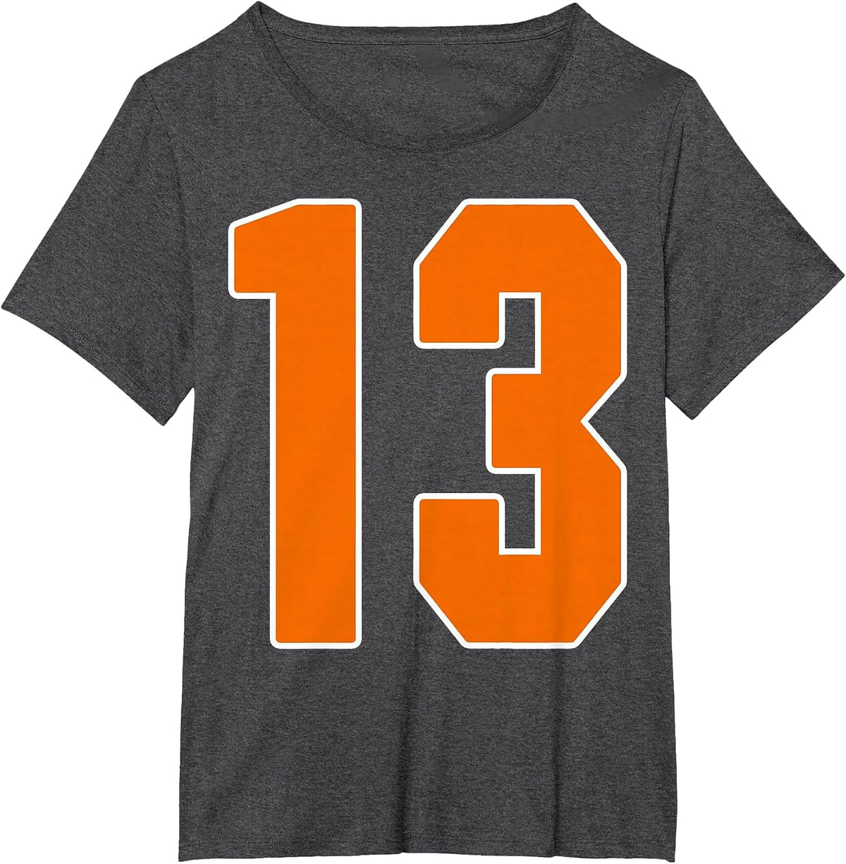 Orange Sports Number 13 Jersey Uniform Player Fan T-Shirt - Dark Heather Grey