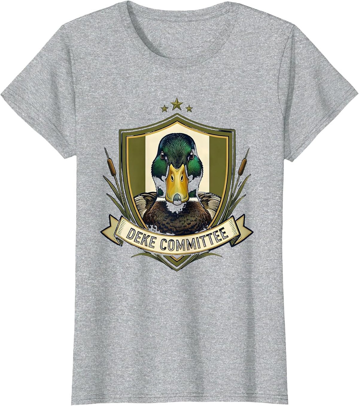 Deke Committee Mallard Duck Hunting Camo Wildlife Emblem T-Shirt - Heather Grey
