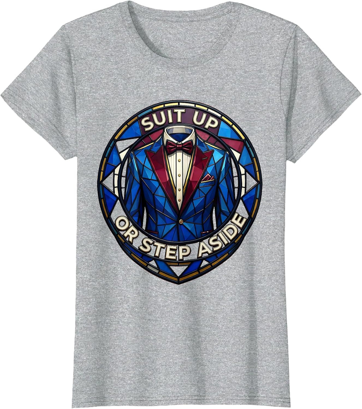 Suit Up or Step Aside Tuxedo Graphic Design T-Shirt - Heather Grey