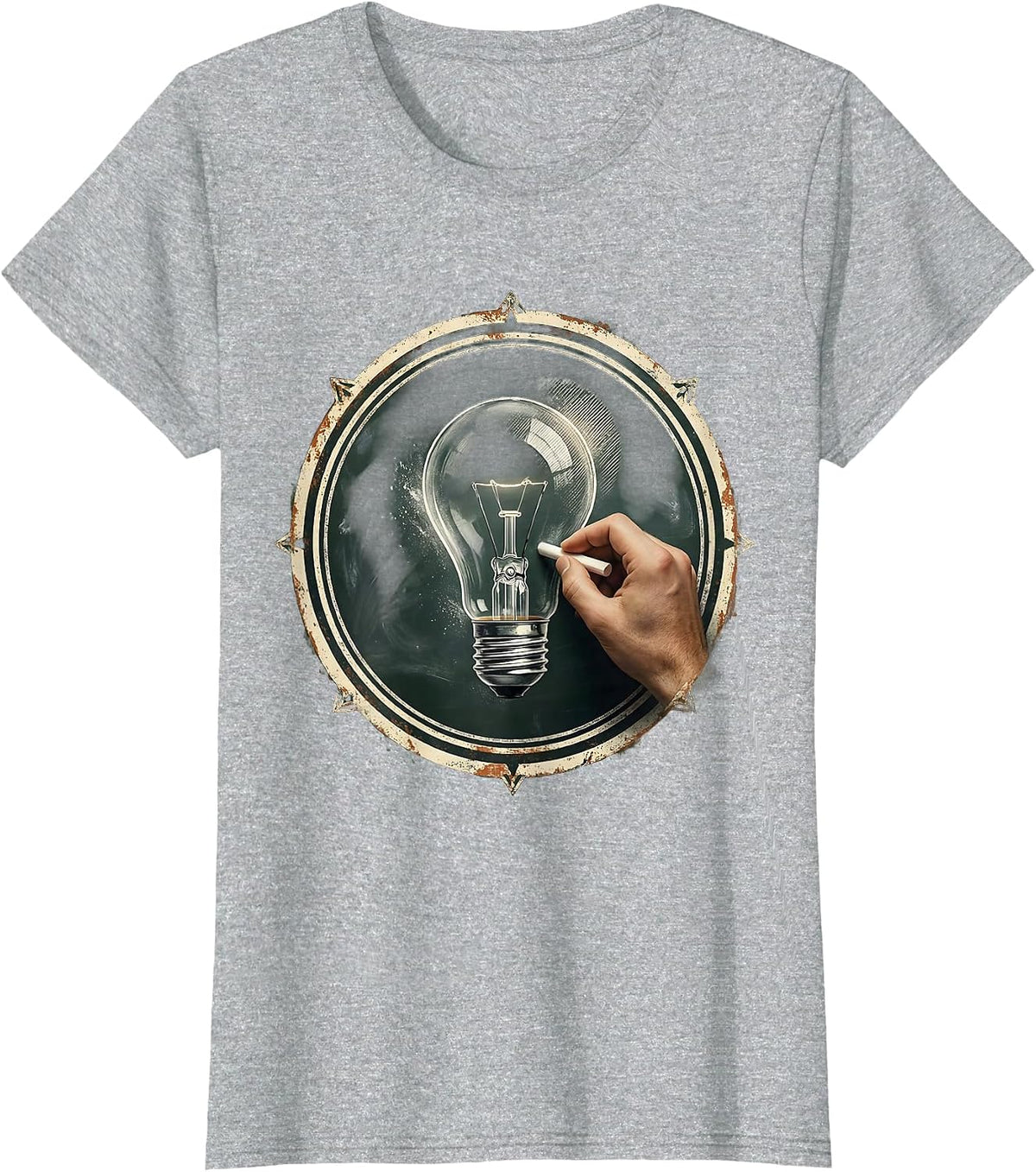 4th Grade Teacher Chalkboard Lightbulb Design T-Shirt - Heather Grey