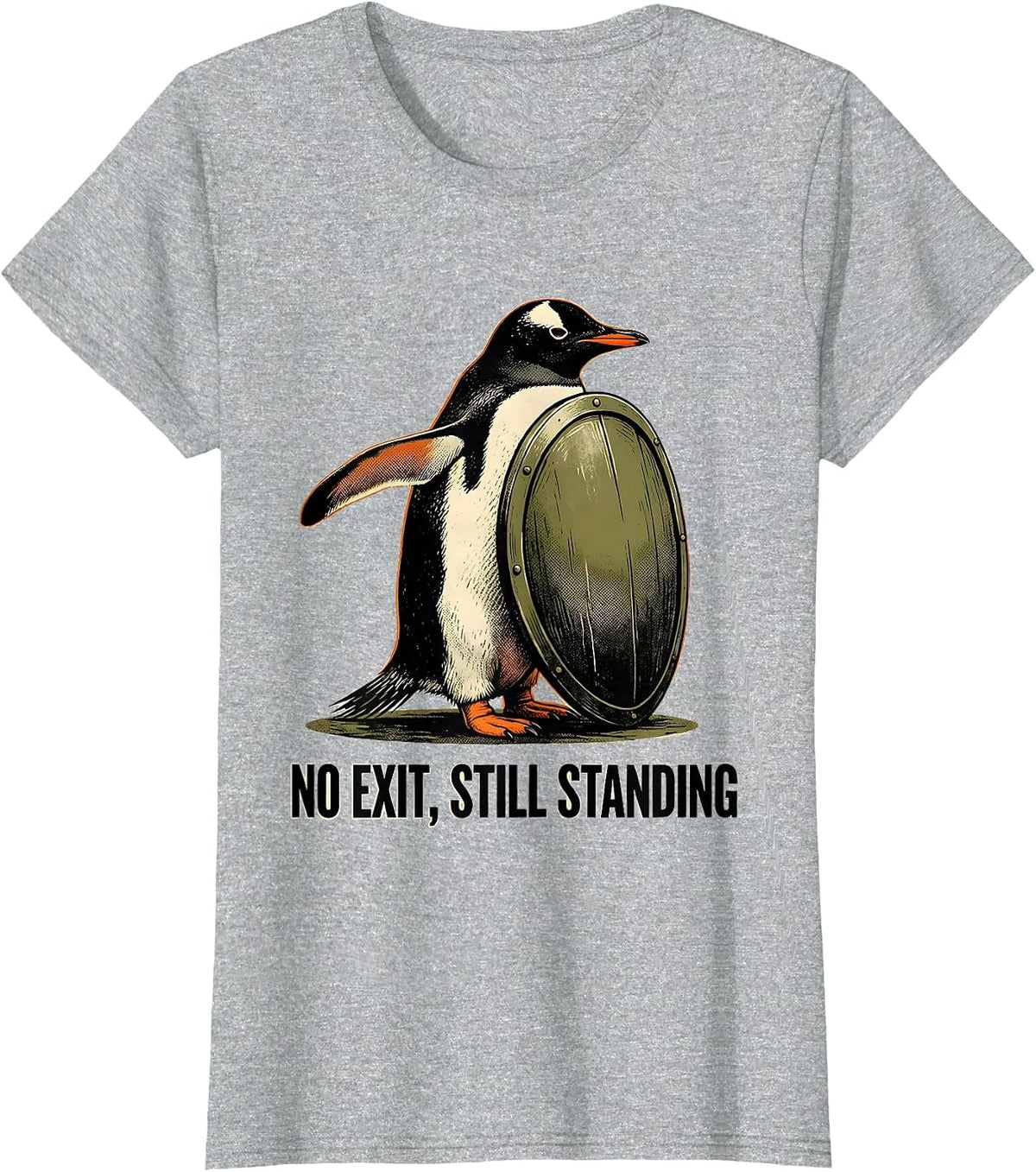 Women's No Exit Still Standing Funny Penguin Meme Dark Humor T-Shirt - Heather Grey