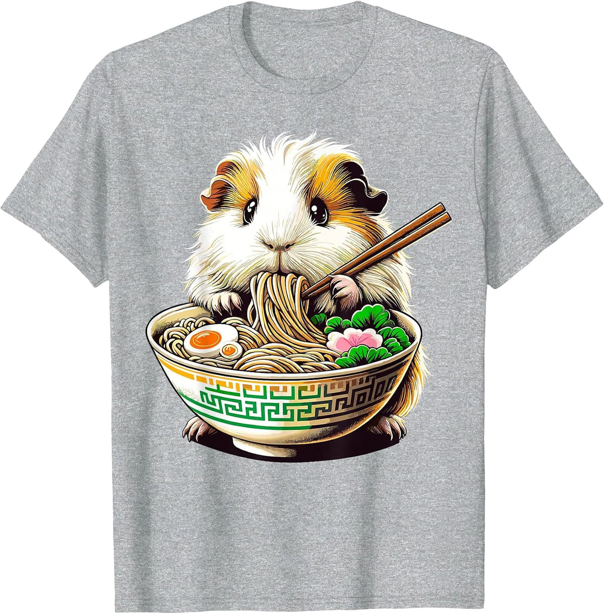 Guinea Pig Eating Japanese Ramen Kawaii Guinea Pig T-Shirt - Heather Grey