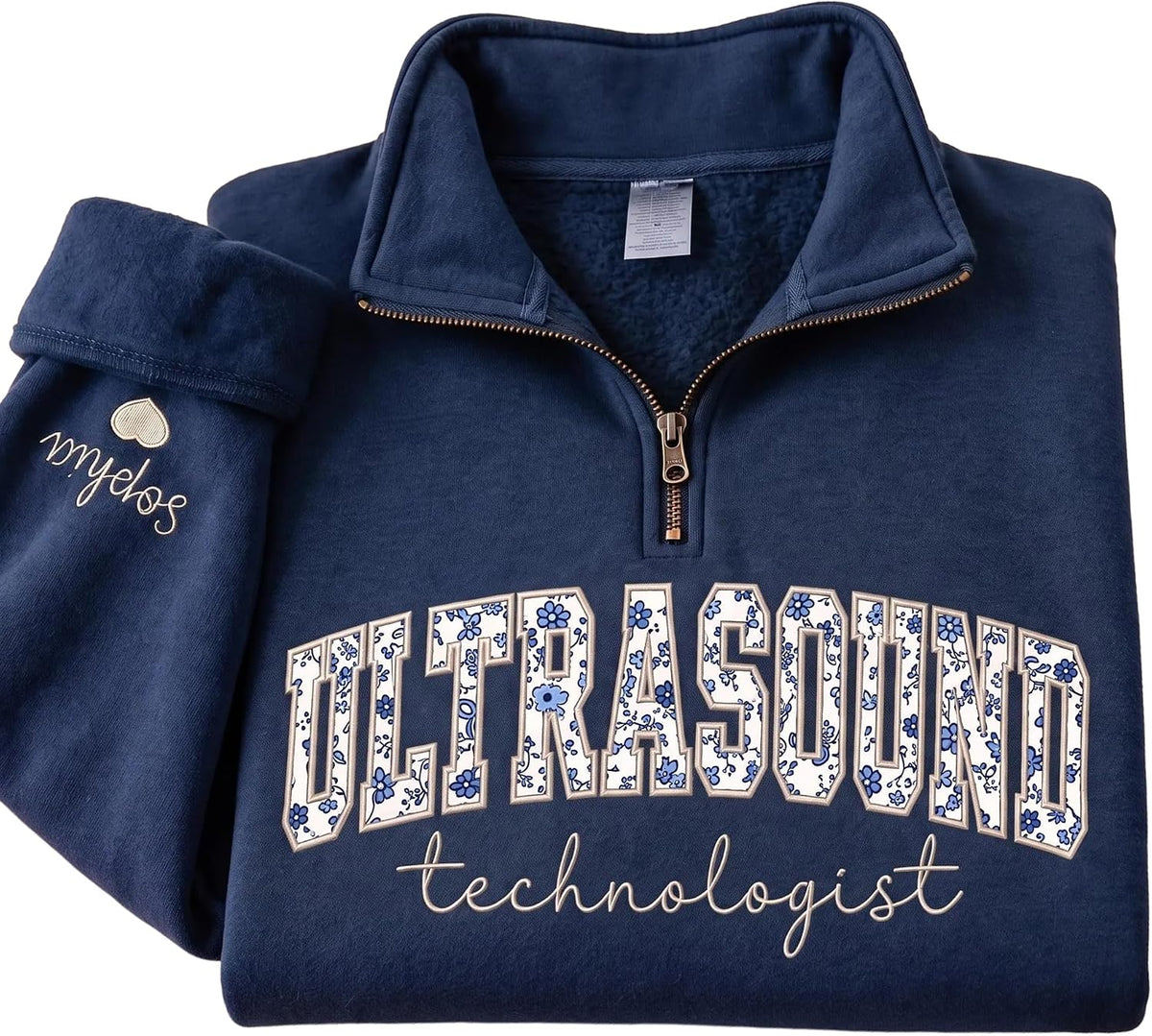 Personalized Jobs Floral Embroidered Quarter Zip Sweatshirt, Custom Profession Sweater for Office, Clinic, Professional Gift