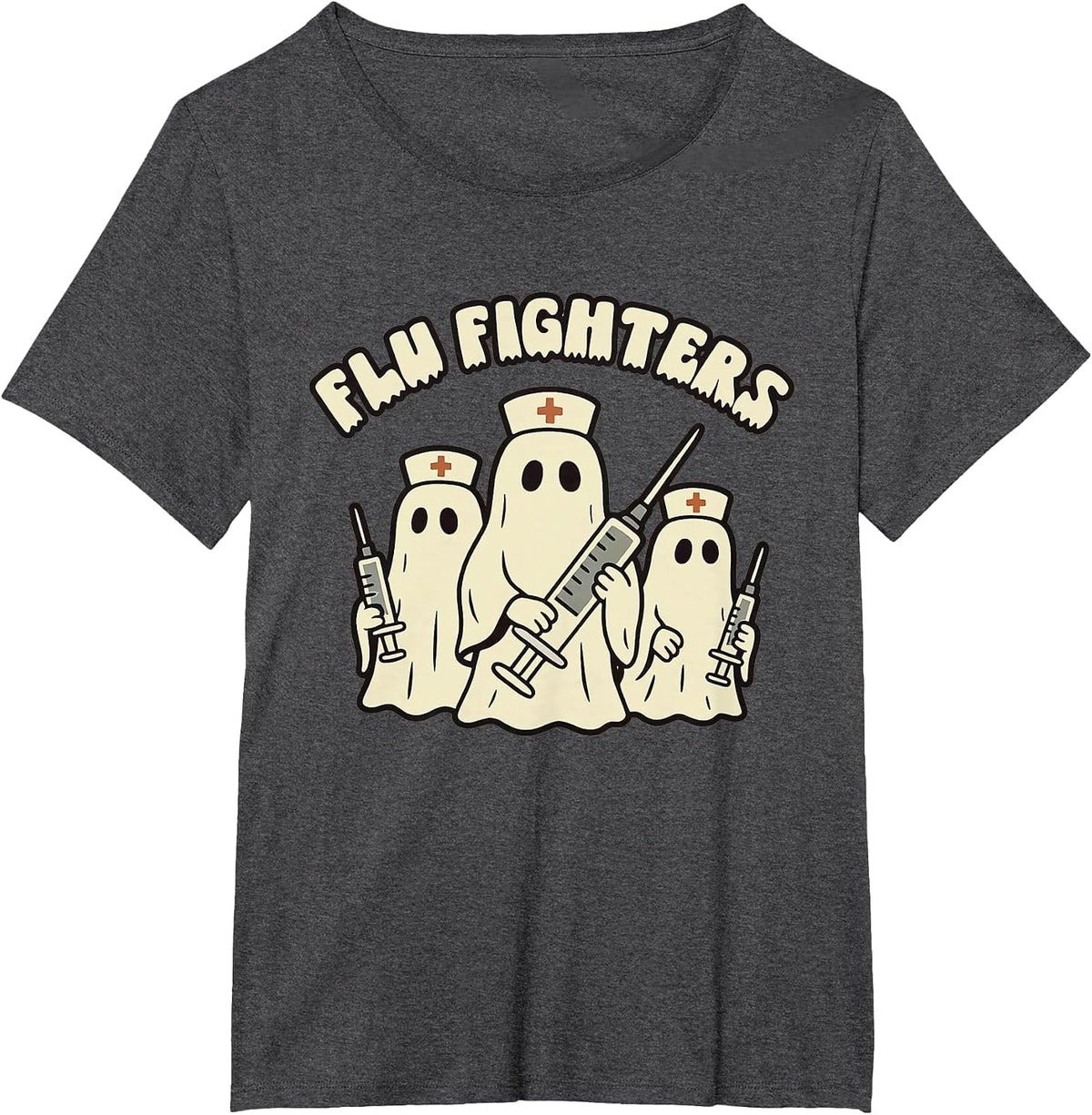 Retro Nurse Halloween Ghosts Flu Fighters ED PEDS RN T-Shirt - Dark Heather Grey