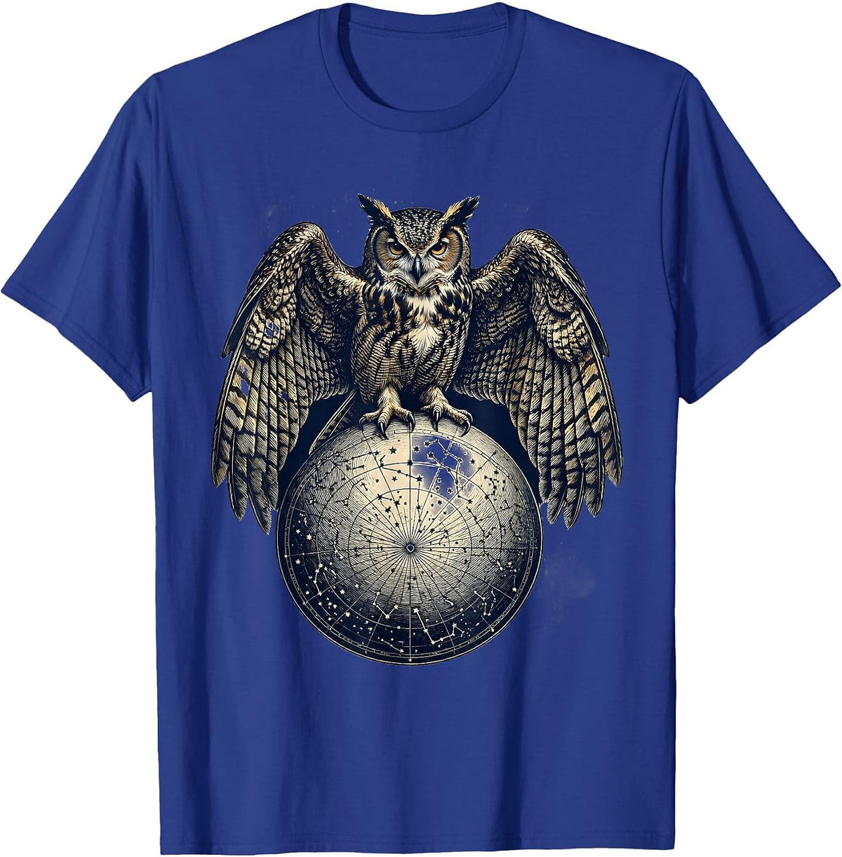 Men's Owl Perched on Constellation Map Illustration T-Shirt - Royal Blue