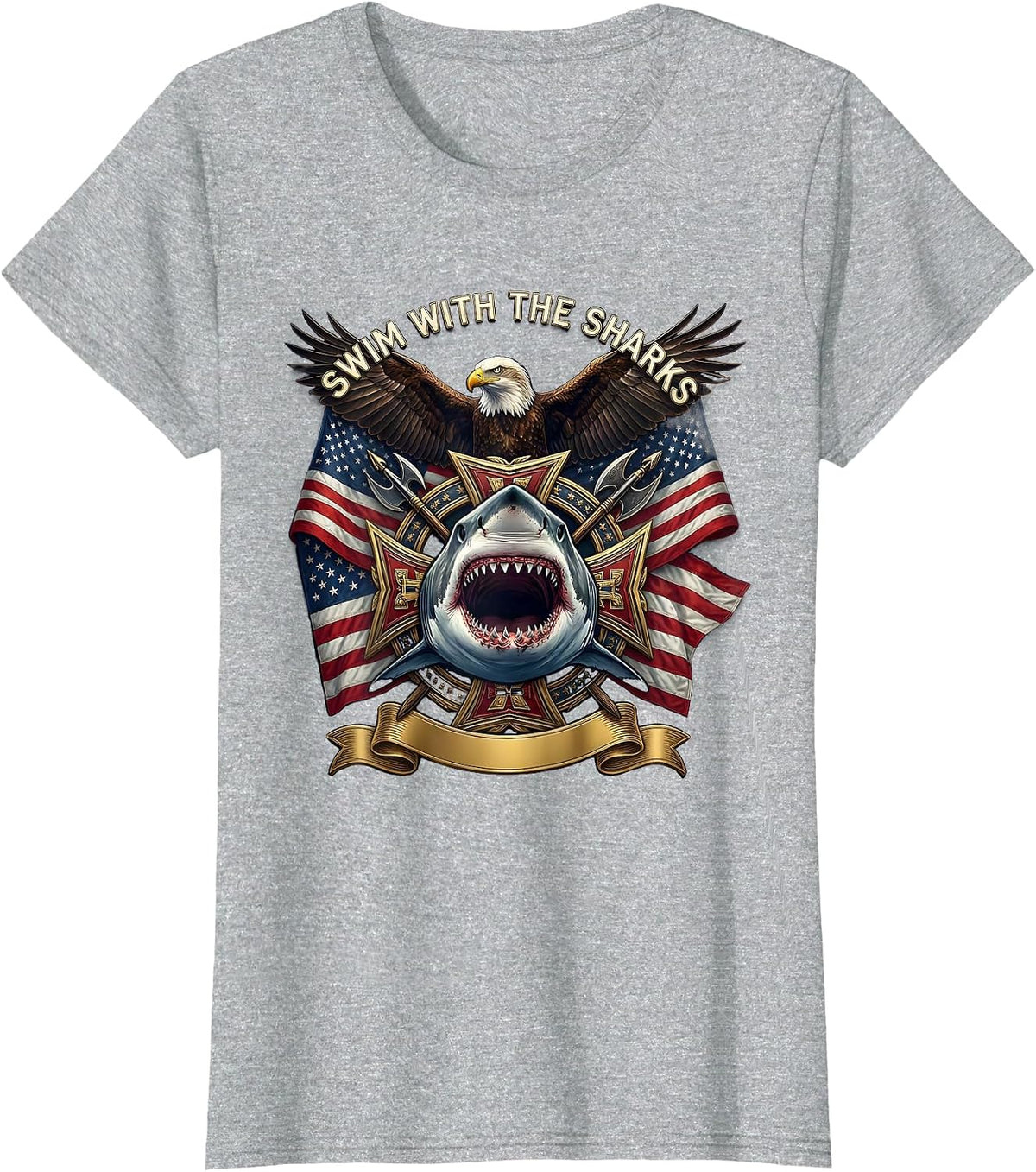 Swim With The Sharks Animal Kingdom Design T-Shirt - Heather Grey