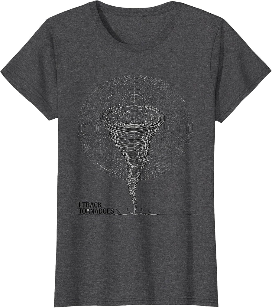 Women's I Track Tornadoes Line Art Storm Chaser Meteorology T-Shirt - Dark Heather Grey