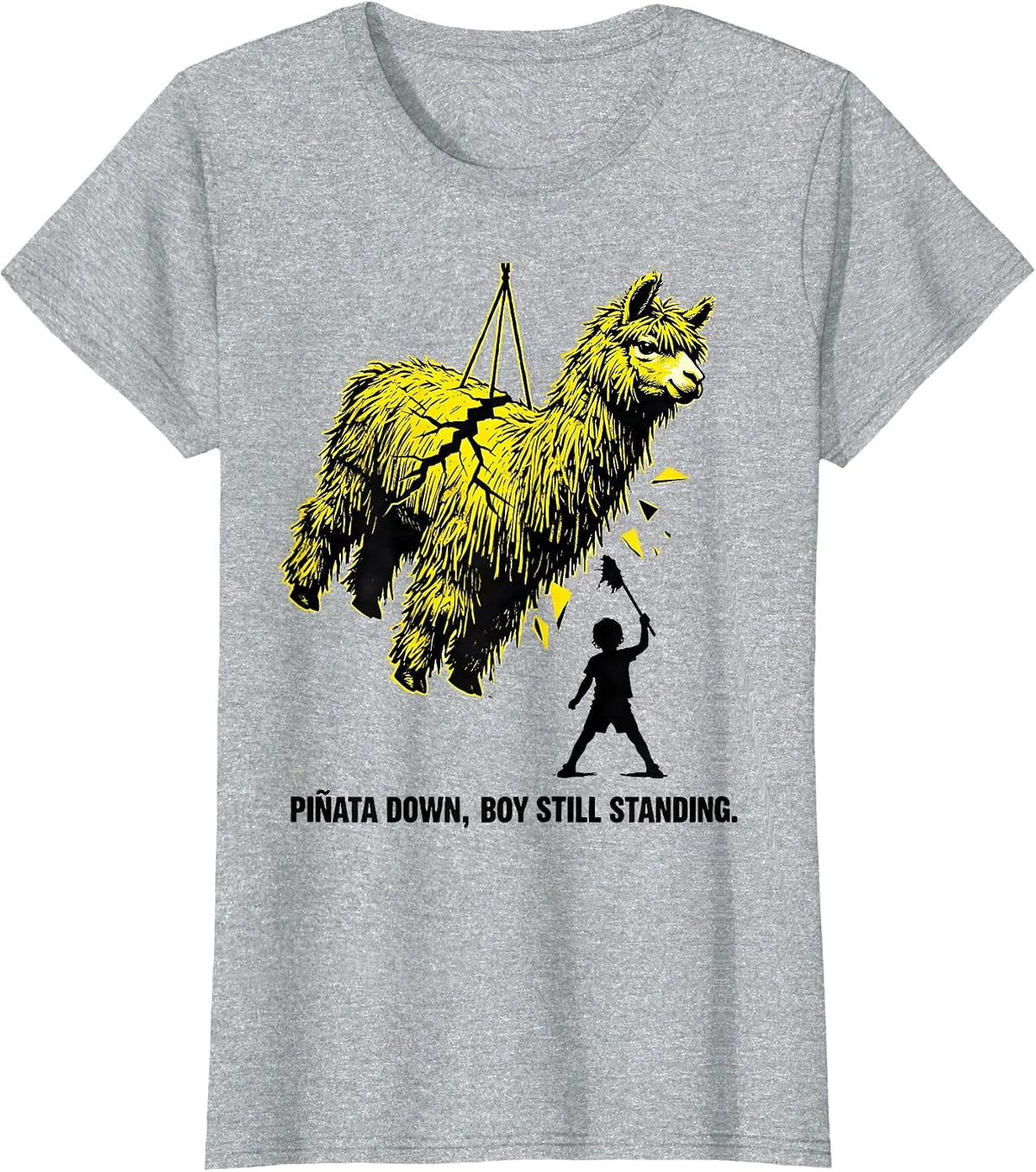 Piñata Down Boy Still Standing Funny Llama Pinata Gamer T-Shirt - Heather Grey