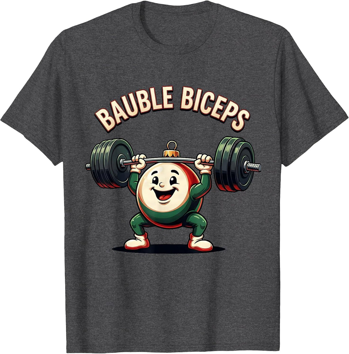 Men's Bauble Biceps Funny Christmas Gym Weightlifting Workout Gift T-Shirt - Dark Heather Grey