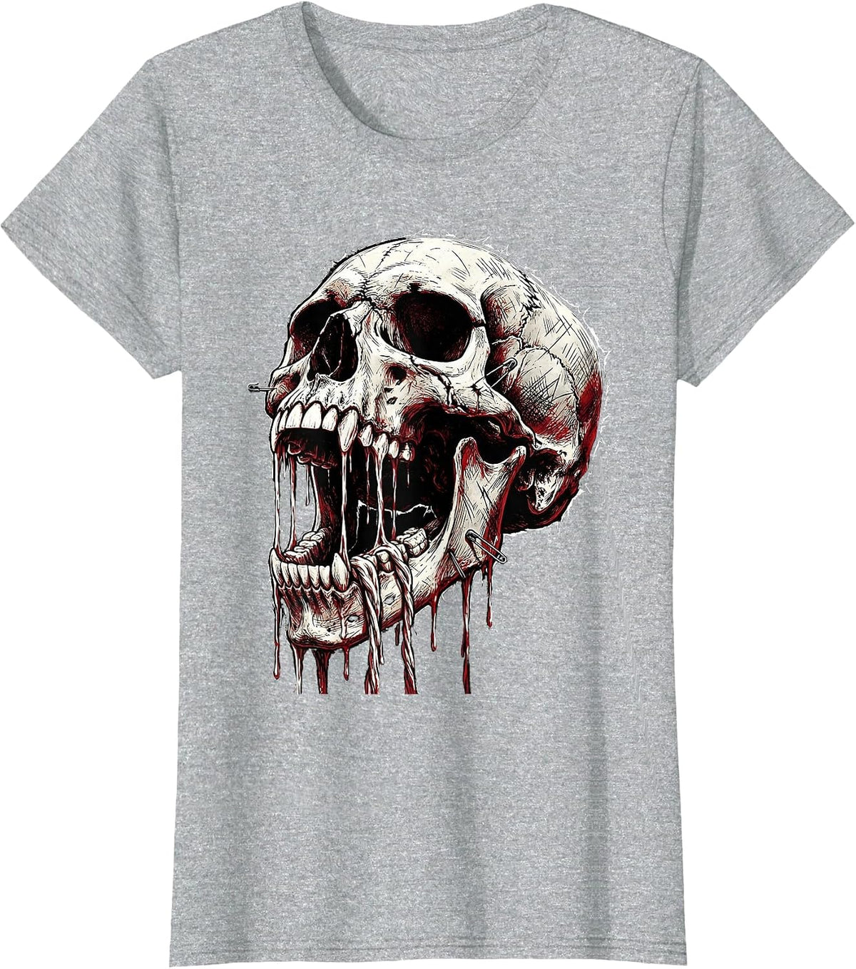 I Have Rabies Unhinged Jaw Dripping Saliva Graphic T-Shirt - Heather Grey