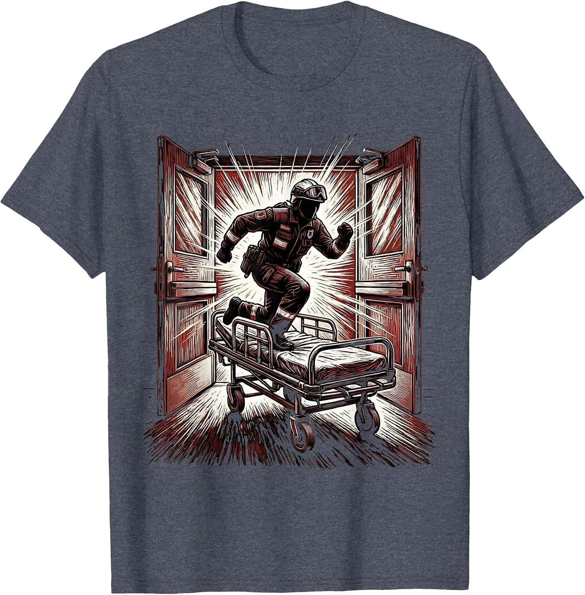Emergency Department Paramedic Gurney Graphic T-Shirt - Heather Blue