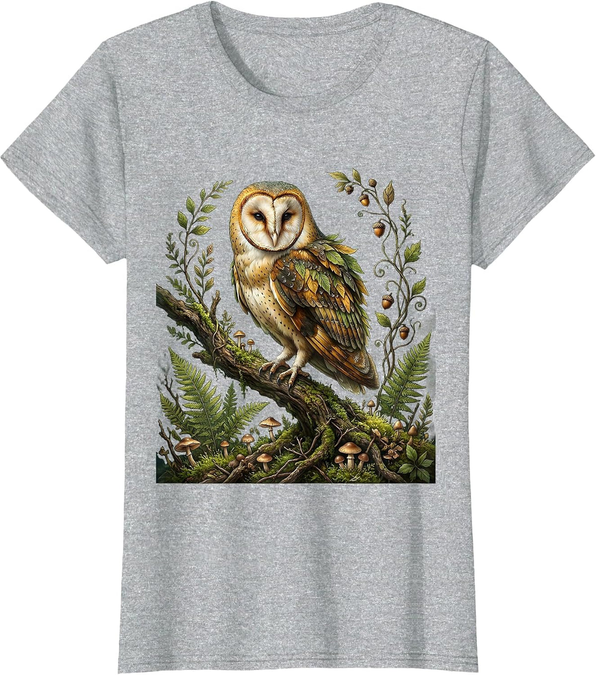 Woodland Camo Owl Perched on Branch Design T-Shirt - Heather Grey