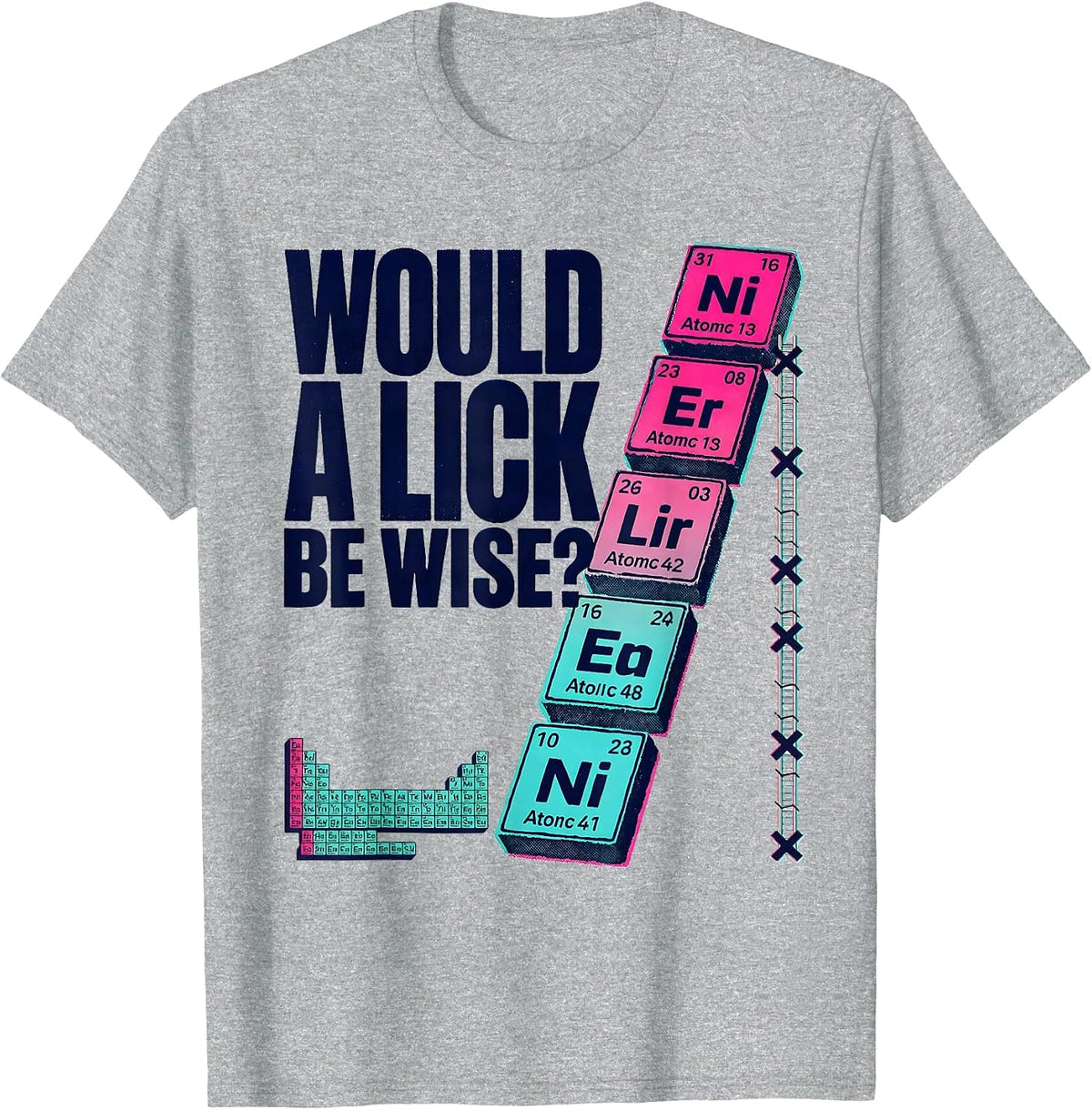 Men's Would A Lick Be Wise? Funny Periodic Table Chemistry Teacher T-Shirt - Heather Grey