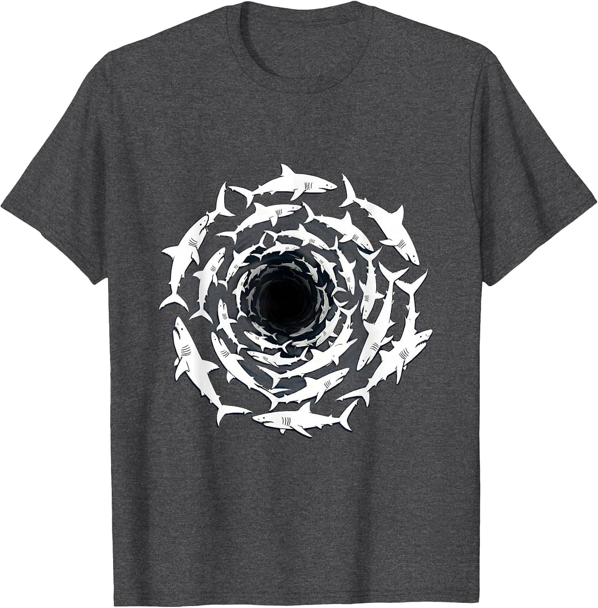 Shark Tornado Spiral School of Sharks Graphic T-Shirt - Dark Heather Grey
