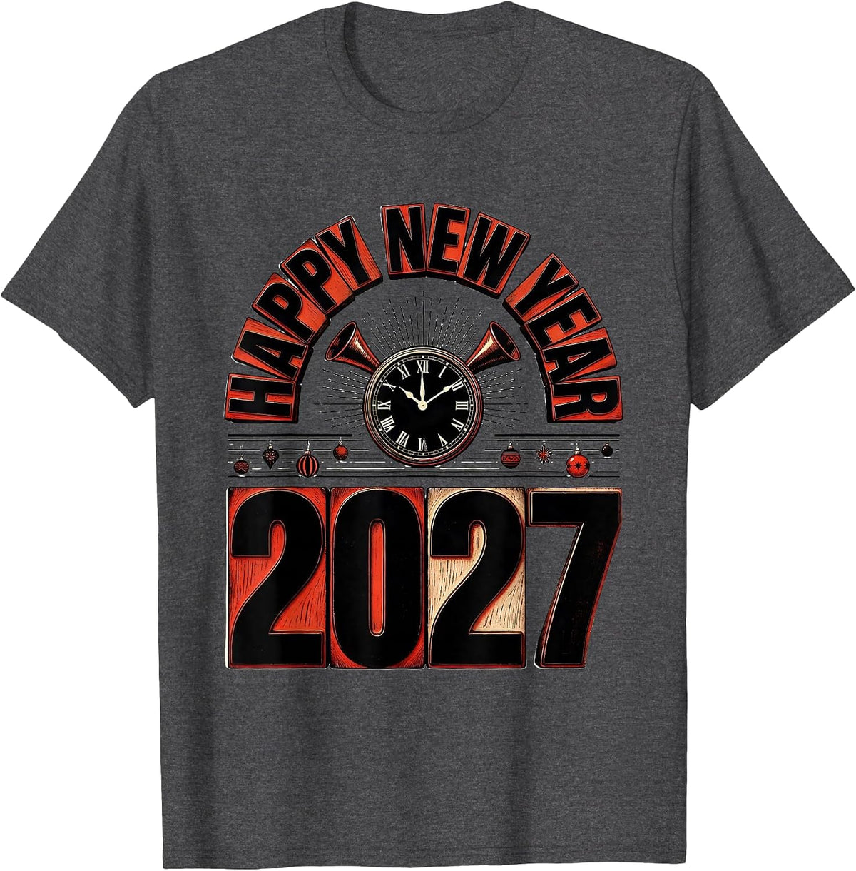 Men's Happy New Year 2027 Whimsical Festive Party Countdown T-Shirt - Dark Heather Grey