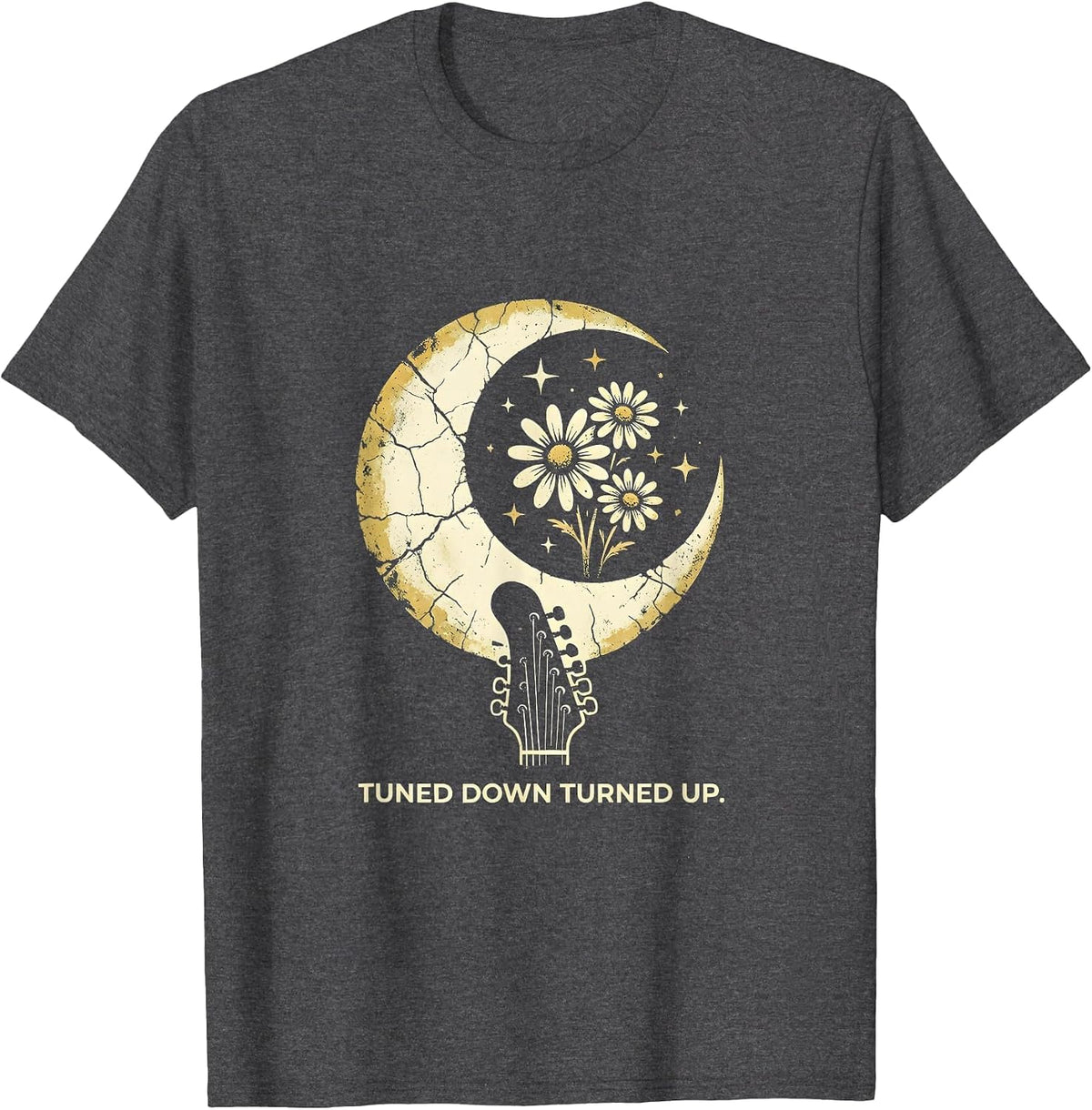 Tuned Down Turned Up Metal Band Graphic Design T-Shirt - Dark Heather Grey