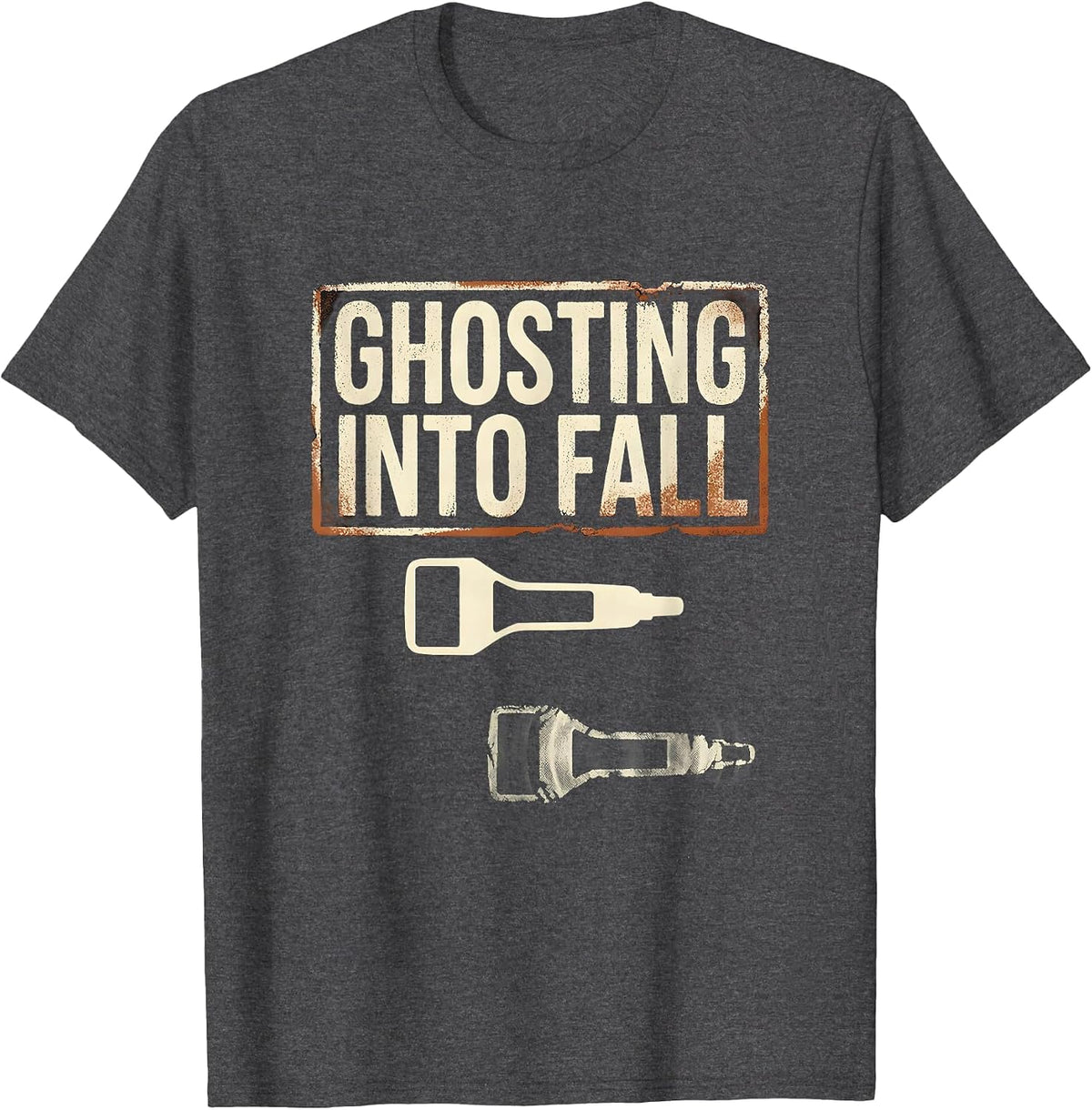 Men's Ghosting Into Fall Rubber Stamp Sonographer Halloween Humor T-Shirt - Dark Heather Grey