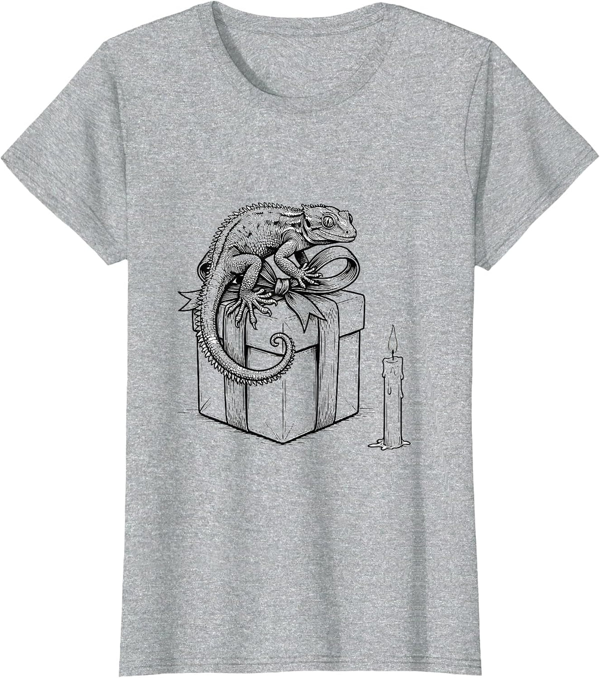 Crested Gecko Gift Box Line Art Reptile Keeper Christmas T-Shirt - Heather Grey