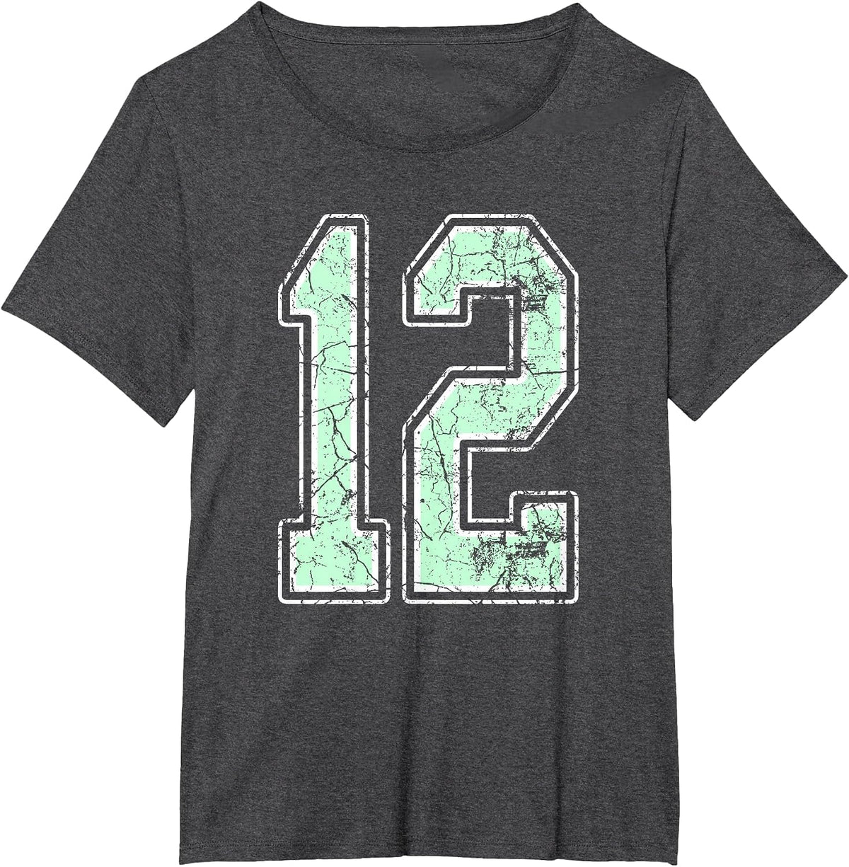 Mint Green White Sports Number 12 Jersey Uniform Player T-Shirt - Dark Heather Grey