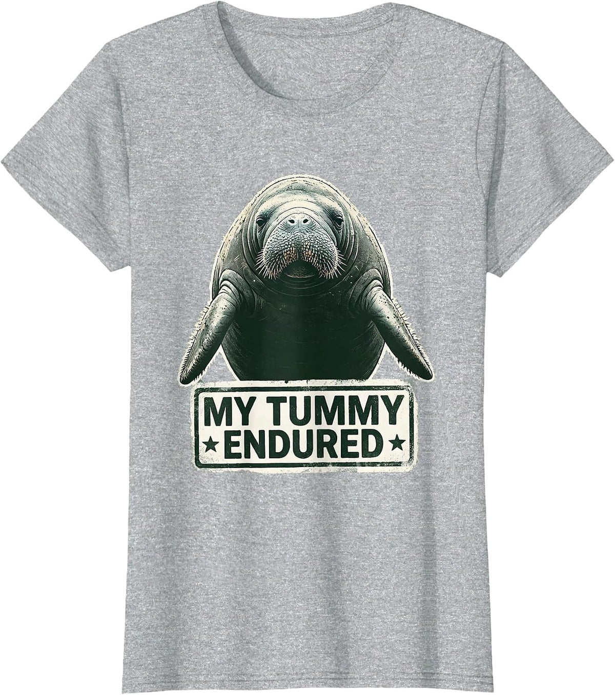 Women's My Tummy Endured Funny Tummy Ache Survivor Rubber Stamp Meme T-Shirt - Heather Grey