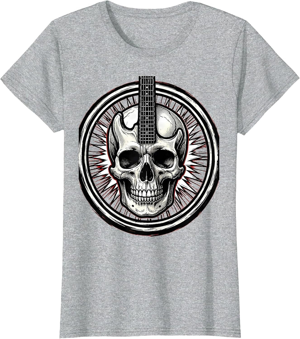 Skull Guitar Body Rock Art Graphic Design T-Shirt - Heather Grey