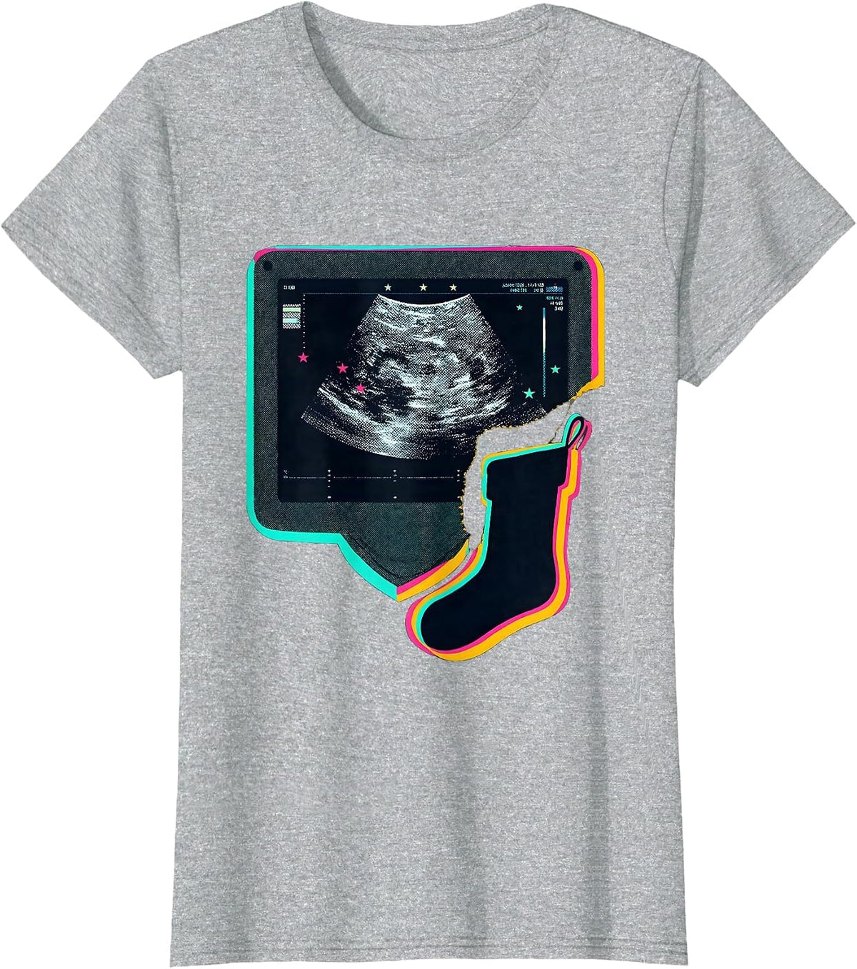 Women's Dark Ultrasound Console Christmas Stocking Sonographer Humor T-Shirt - Heather Grey