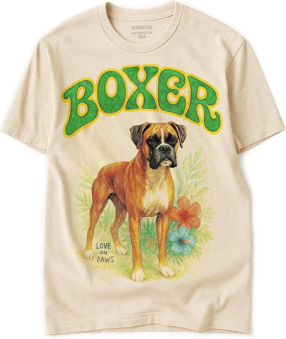 Groovy Dog Watercolor Artwork - 100% Natural, Raw & Undyed Heavyweight Cotton Tshirt for Men & Women - Boxer