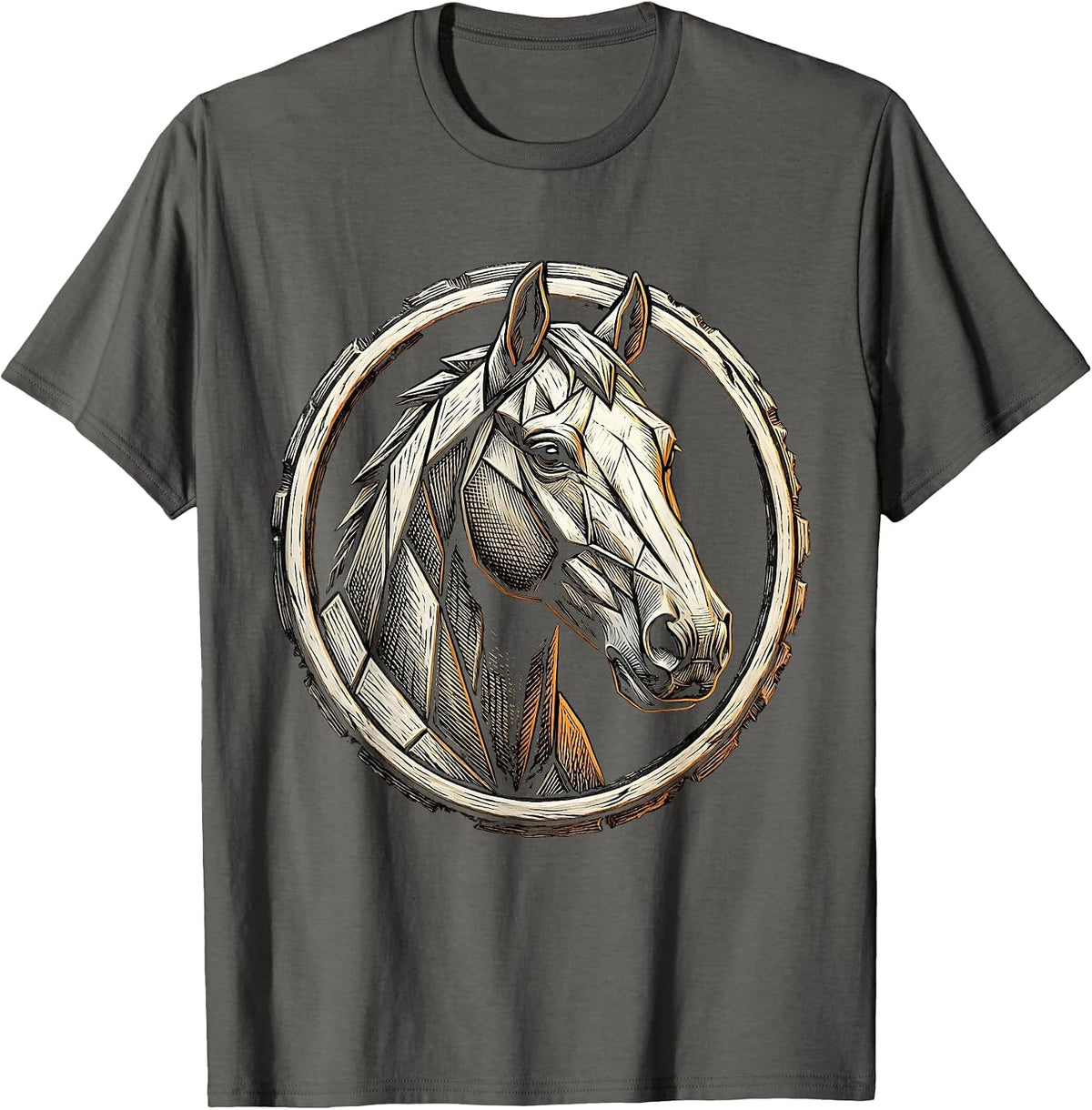 Men's Geometric Low-Poly Horse Head Art Design T-Shirt - Asphalt Grey