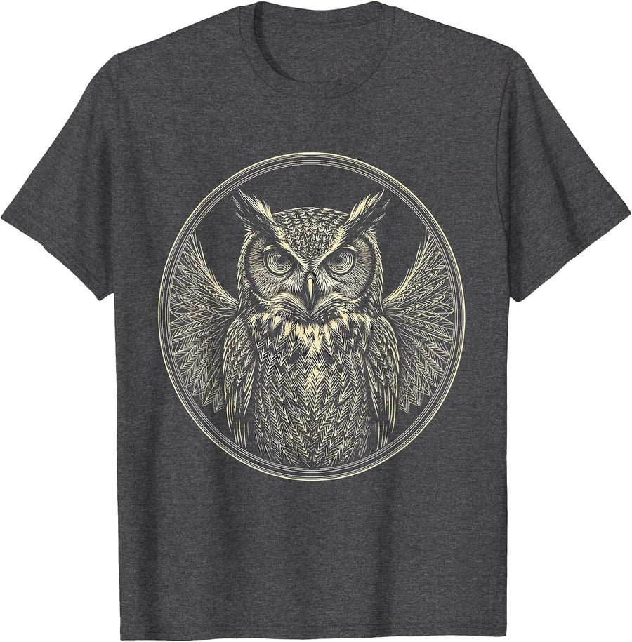 Men's Owl Perched on Tangled Arrow Web Graphic T-Shirt - Dark Heather Grey