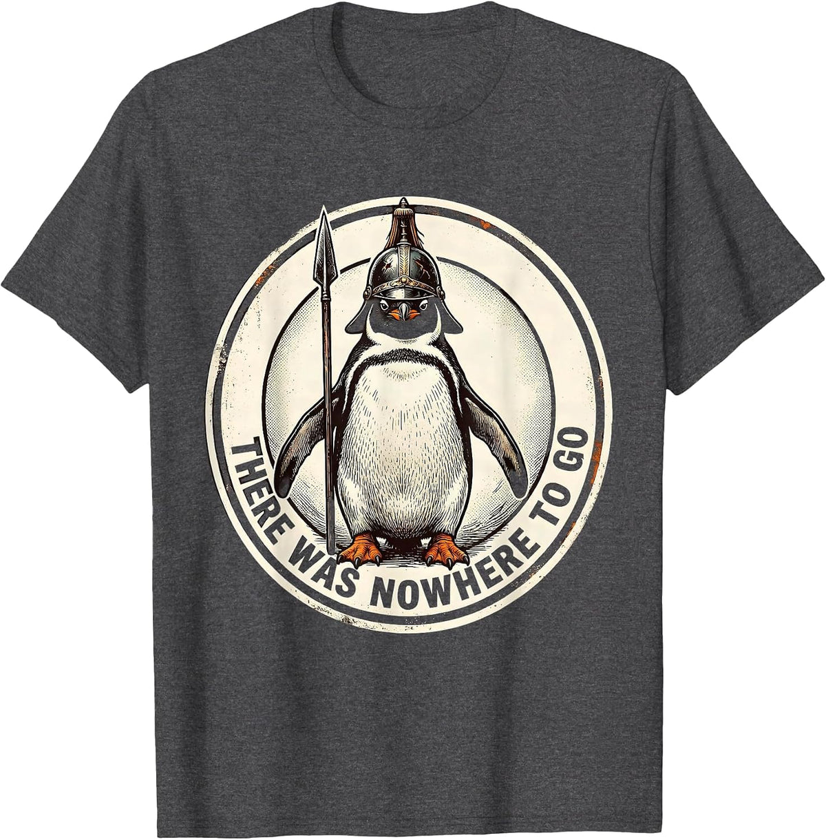 There Was Nowhere To Go Vintage Funny Penguin Martial Arts T-Shirt - Dark Heather Grey