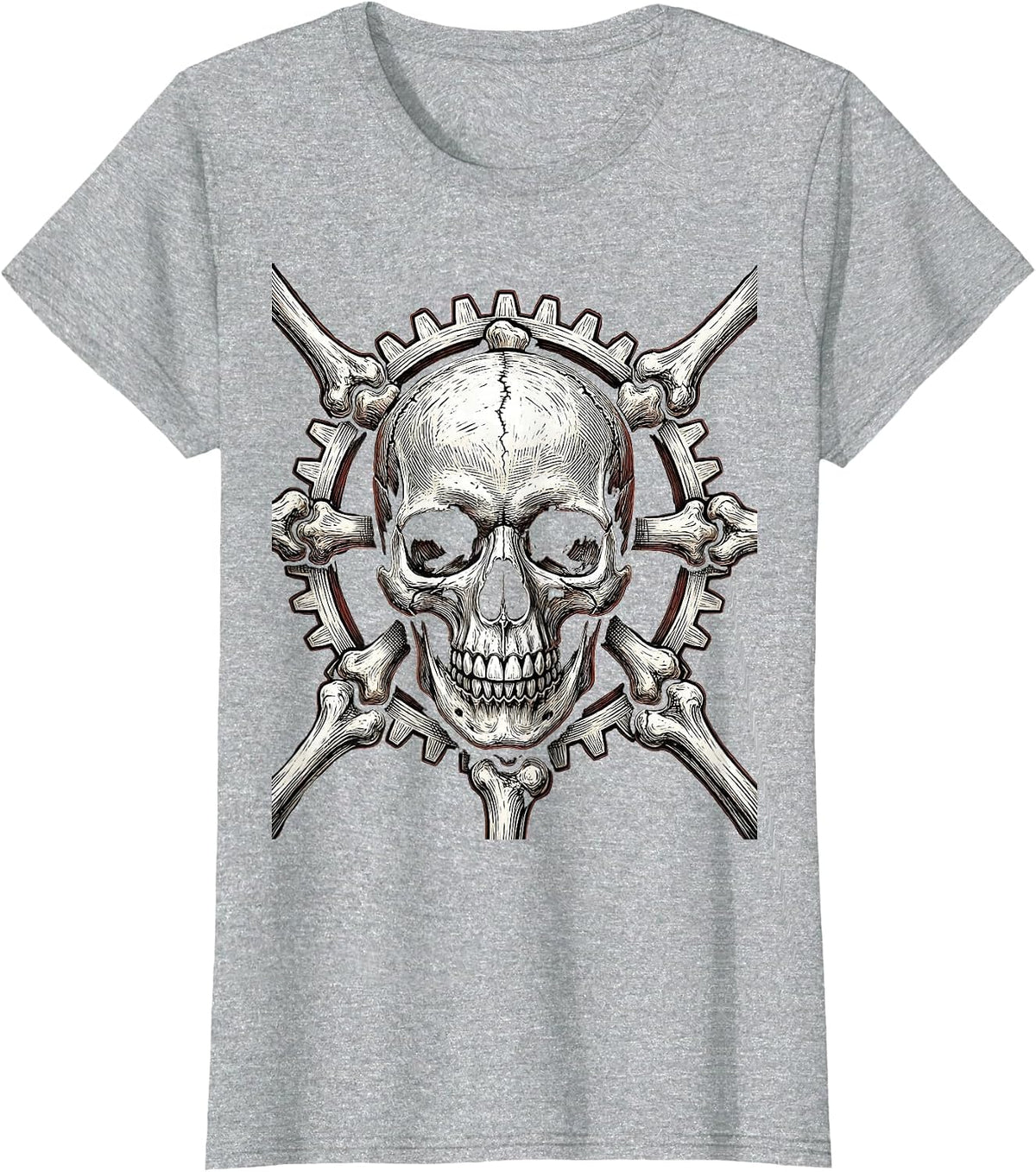 Skull Gear Shift Pattern Motorcycle Graphic T-Shirt - Heather Grey
