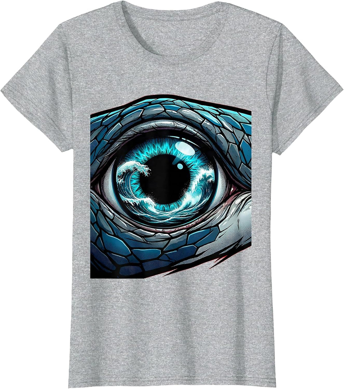 Women's Shark Eye Close-Up With Ocean Reflection Art T-Shirt - Heather Grey
