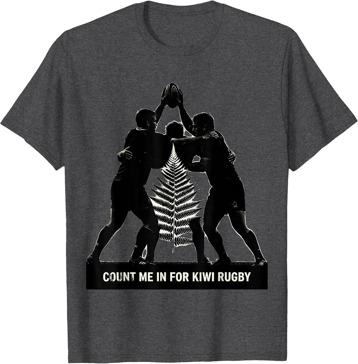 Count Me In For Kiwi Rugby Silhouette Rugby Fan New Zealand T-Shirt - Dark Heather Grey