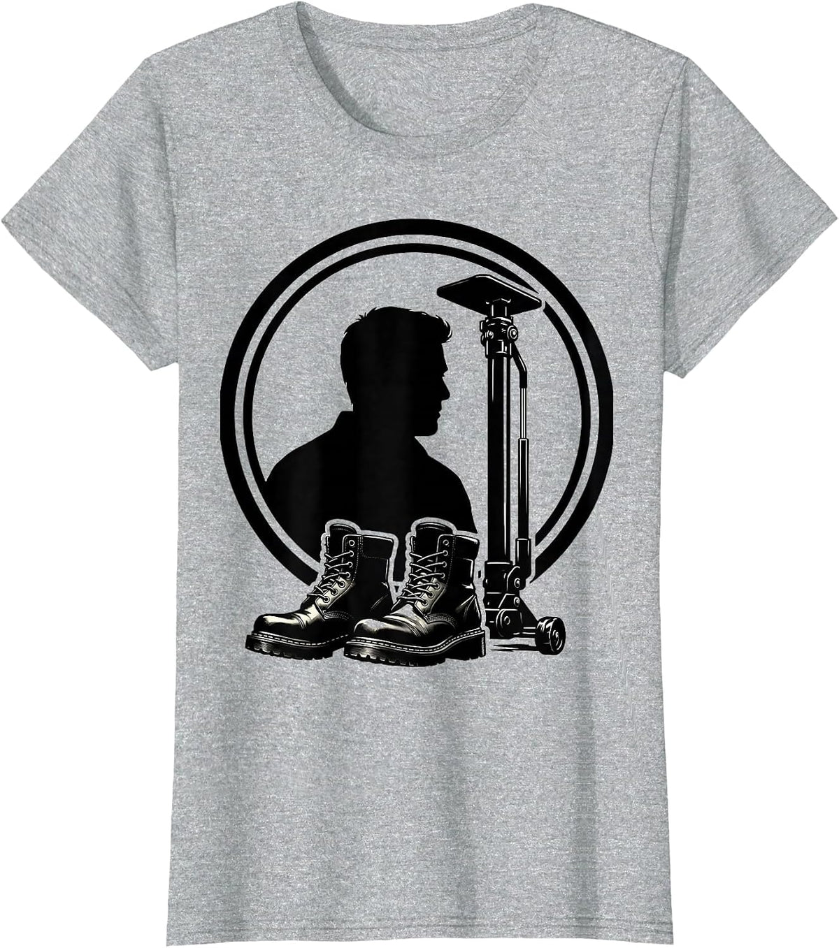 Oil-Stained Boots and Car Jack Mechanic Graphic T-Shirt - Heather Grey